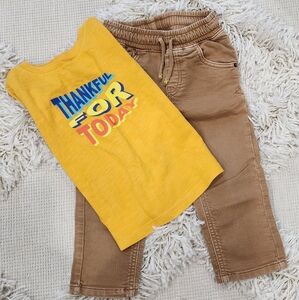 2T Cat & Jack graphic tee and draw string jeans with Graphic Tshirt
